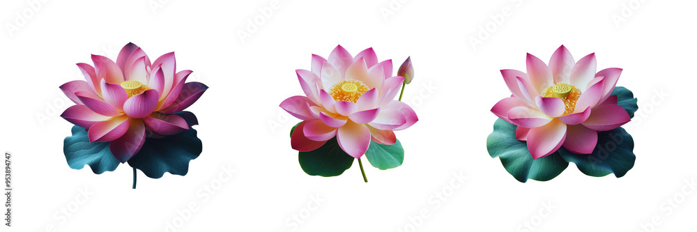 Fototapeta premium Set of lotus flower, isolated over on transparent white background