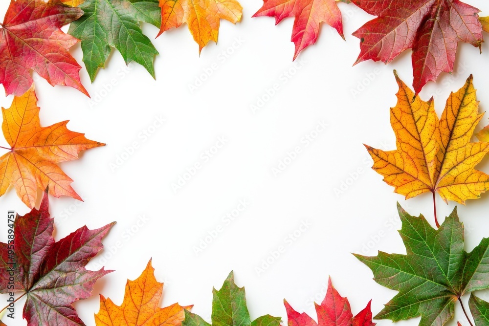 Autumn Maple Leaves Flat Lay White Background created with Generative AI Autumn Maple Leaves Flat Lay White Background created with Generative AI