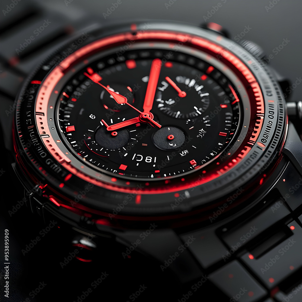 Black and Red Chronograph Watch Face 3D Illustration Black and Red Chronograph Watch Face 3D Illustration