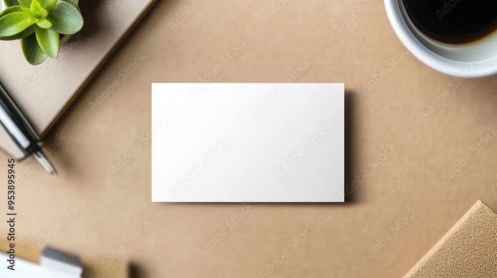 Fototapeta premium Blank Business Card Mockup on Brown Paper Background