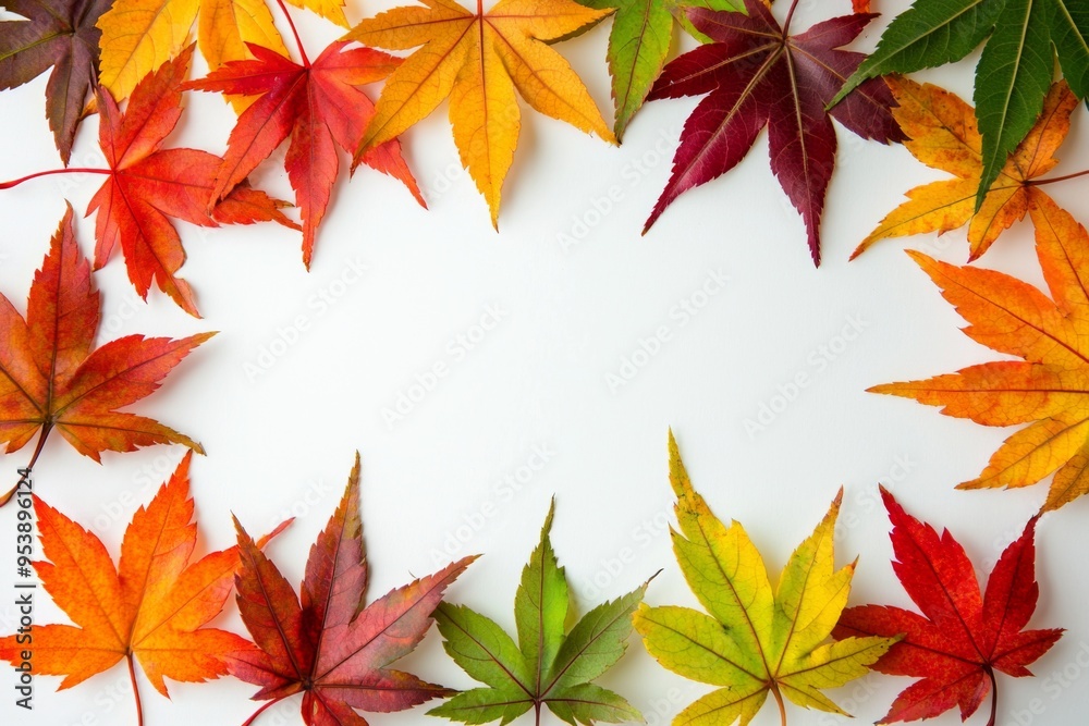 Autumn Maple Leaves Flat Lay White Background created with Generative AI Autumn Maple Leaves Flat Lay White Background created with Generative AI