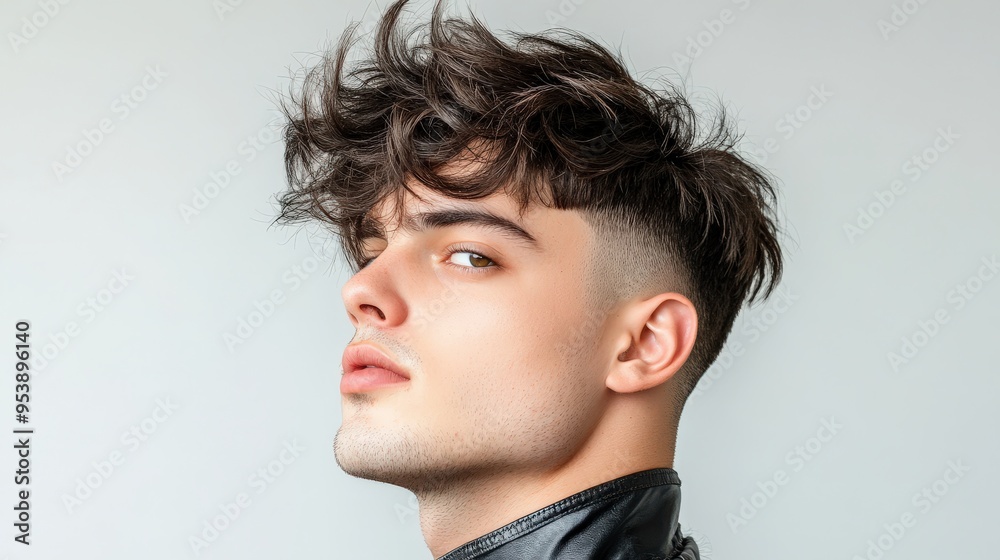 A man with a trendy haircut for fashion A man with a trendy haircut for fashion