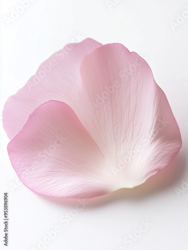 close up of a single rose petal in pink color isolated on white bakground