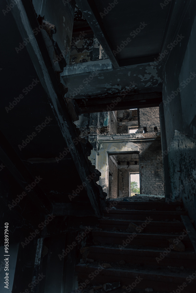 destroyed building in a city lost during the war with Ukraine destroyed building in a city lost during the war with Ukraine