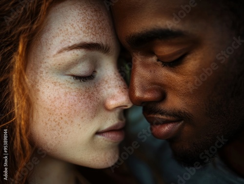 A close-up of two foreheads touching, eyes closed, capturing a moment of deep connection and understanding between two people