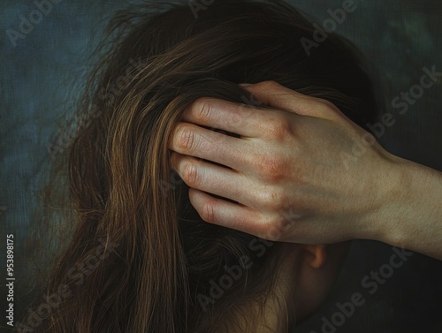A hand gently brushing through someone's hair, the tender gesture reflecting care, affection, and emotional support
