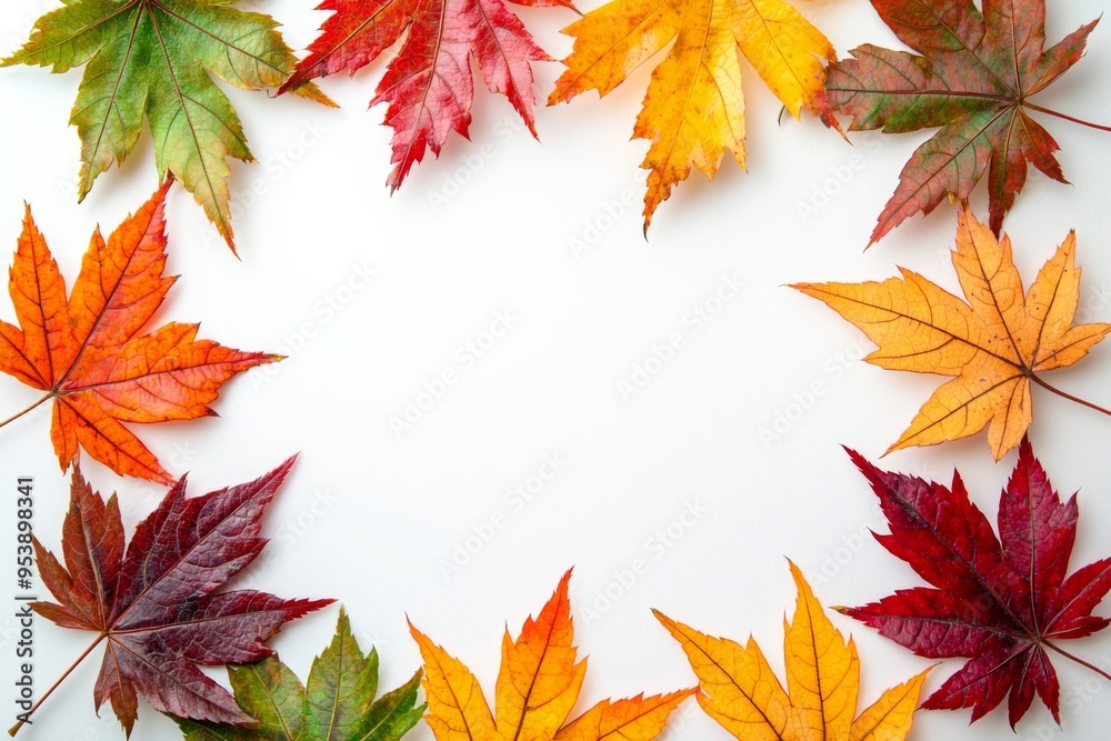 Autumn Maple Leaves Flat Lay White Background created with Generative AI
