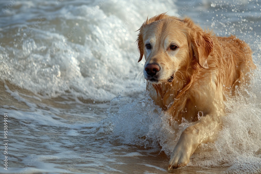 Fauci the Golden Retriever: Dog Coming Out of the Ocean with a Stick in its Mouth Fauci the Golden Retriever: Dog Coming Out of the Ocean with a Stick in its Mouth