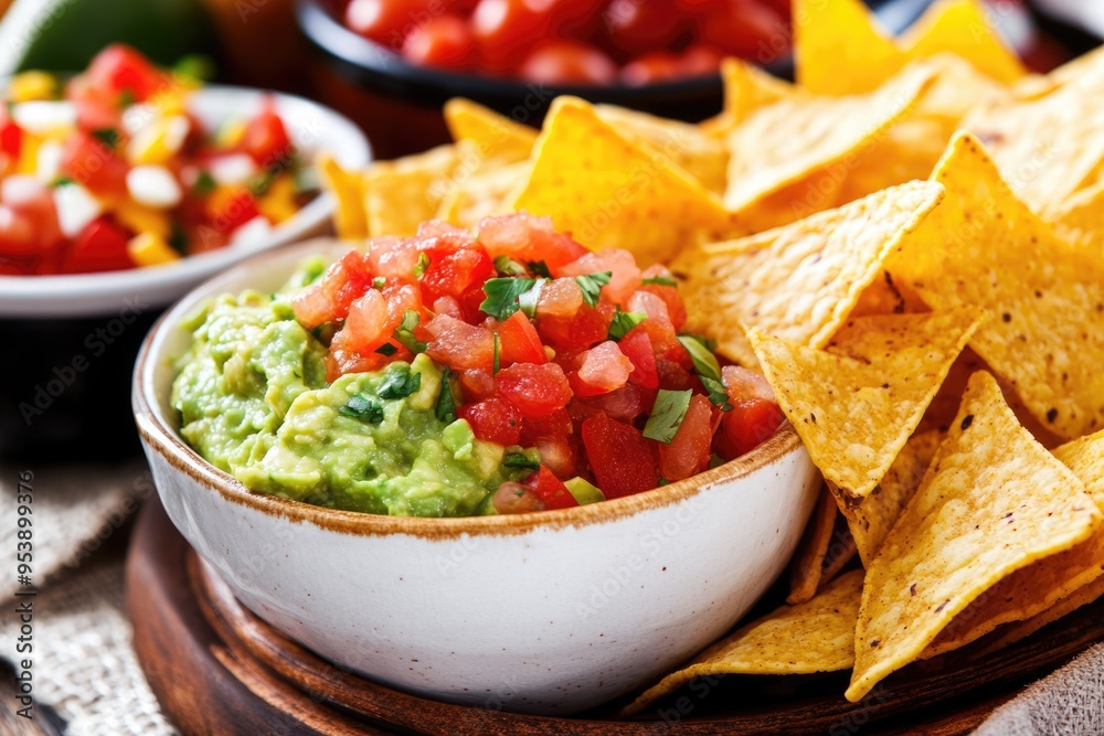 Football Chips And Salsa. Party Food Bowl with Nachos, Guacamole, and Salsa Dip Football Chips And Salsa. Party Food Bowl with Nachos, Guacamole, and Salsa Dip