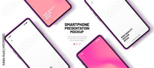 Realistic smartphone mockup. Mobile phone vector with isolated on white background. Device front view. 3D mobile phone with shadow. Realistic, high quality smart phone mockup for ui ux presentation.