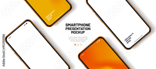 Realistic smartphone mockup. Mobile phone vector with isolated on white background. Device front view. 3D mobile phone with shadow. Realistic, high quality smart phone mockup for ui ux presentation.