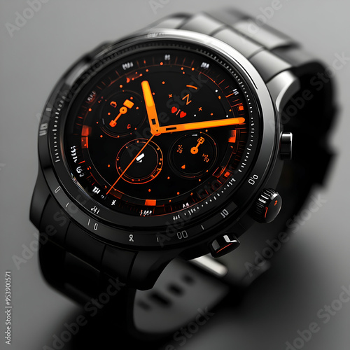 Black Smartwatch with Orange Accents 3D Illustration