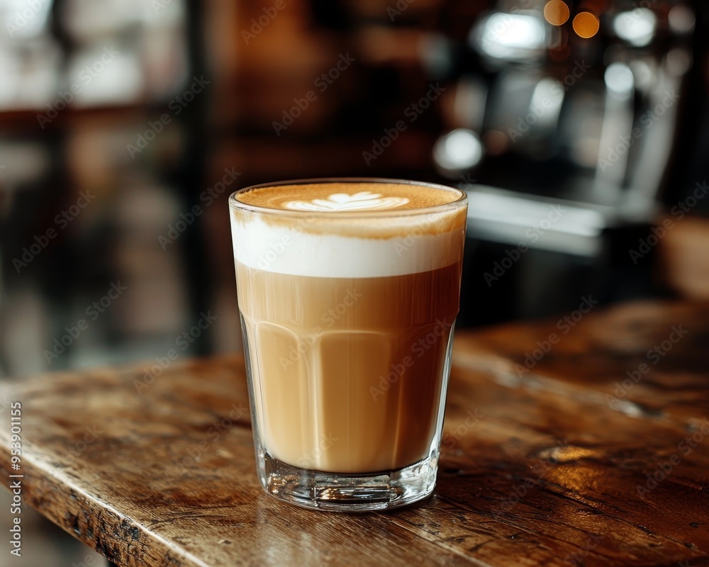 Warm Latte Art in a Glass on Rustic Wood Table CloseUp Perspective Warm Tones Coffee Shop Ambiance Coffee Warm Latte Art in a Glass on Rustic Wood Table CloseUp Perspective Warm Tones Coffee Shop Ambiance Coffee