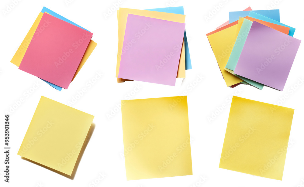 Stack of colorful sticky notes arranged neatly isolated on transparent background Stack of colorful sticky notes arranged neatly isolated on transparent background