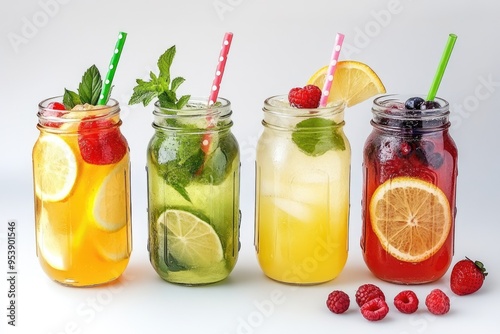 Margarita Mason Jar. Colorful Vodka Cranberry Cocktail with Raspberry and Lemon Twist