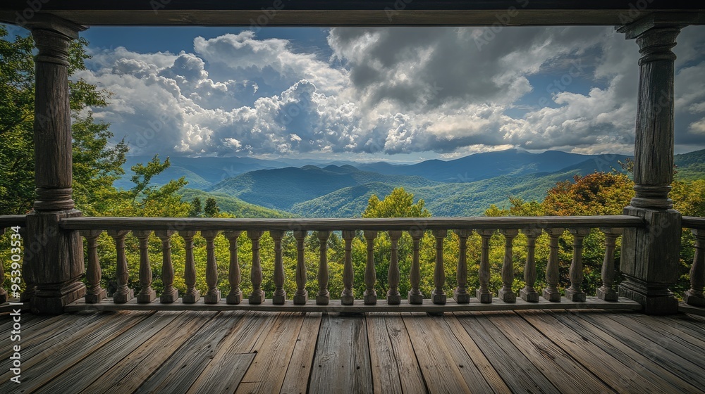 Fototapeta premium Black Mountain, NC Landscape: Beautiful Clouds Over Appalachian Mountains
