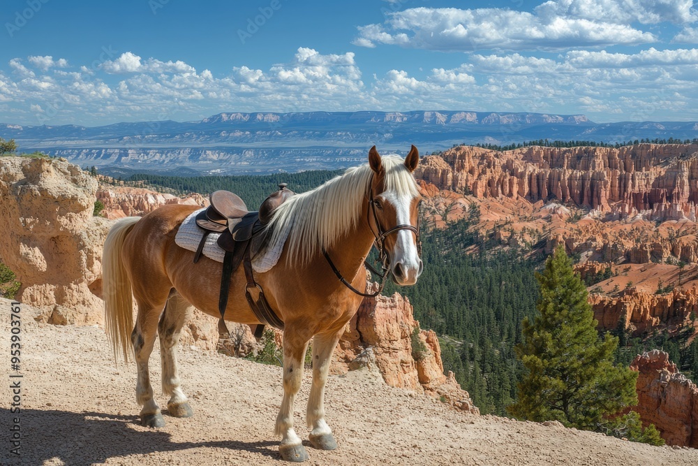 Obraz premium Bryce Canyon Horse. Cliff Beauty in Bryce Garden Park with People, Utah