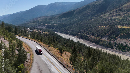 Fotografie Aerial view of Highway 1 next to Fraser Canyon close to Lytton during a summer s