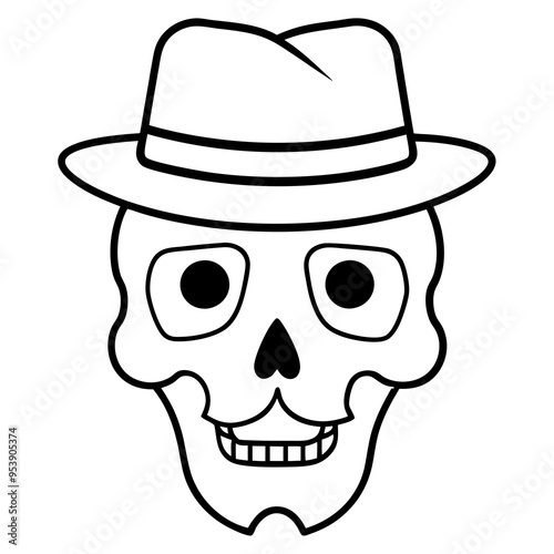 Skull with Mustache and Hat - Unique Vector Illustration for Print