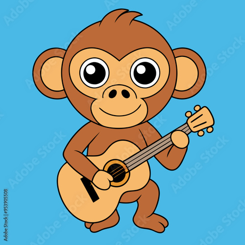 Caricature Drawing of Monkey Playing Guitar - Fun Vector Art for Printr
