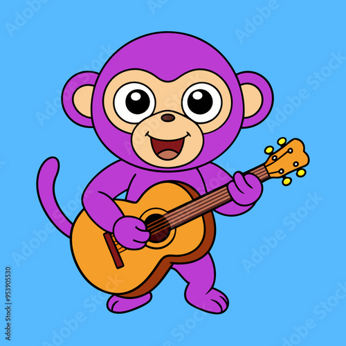 Caricature Drawing of Monkey Playing Guitar - Fun Vector Art for Printr
