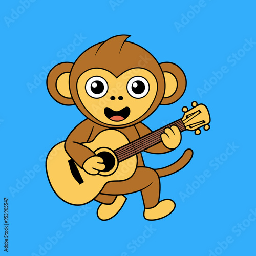 Caricature Drawing of Monkey Playing Guitar - Fun Vector Art for Printr
