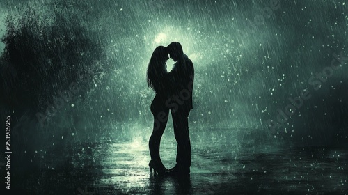 A couple holding each other tightly in the rain, their connection unbreakable amidst the storm, symbolizing love and resilience