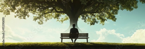 A person sitting on a bench in a park where the trees grow upside down, their roots reaching into the sky, reflecting the surreal nature of their thoughts