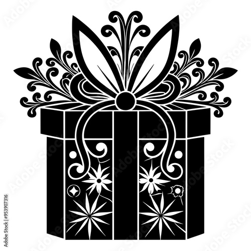 Vector Black Silhouette of Christmas Set Gift Boxes - Festive Holiday Icons.