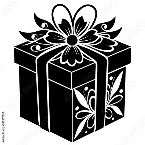 Vector Black Silhouette of Christmas Set Gift Boxes - Festive Holiday Icons.