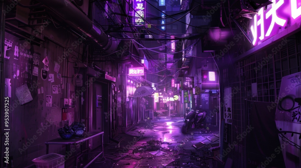 Neon Lit Back Alley in Japan Neon Lit Back Alley in Japan