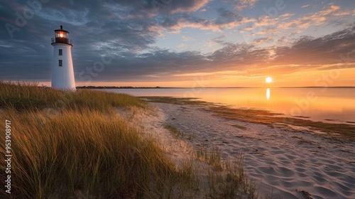 Barnstable Massachusetts. Cape Cod Summer Sunrise at Sandy Neck Lighthouse photo