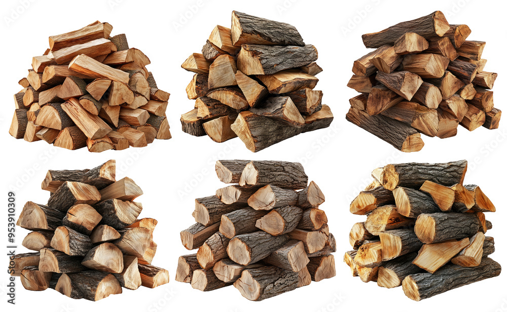 Stacks of firewood arranged in neat piles isolated on transparent background Stacks of firewood arranged in neat piles isolated on transparent background