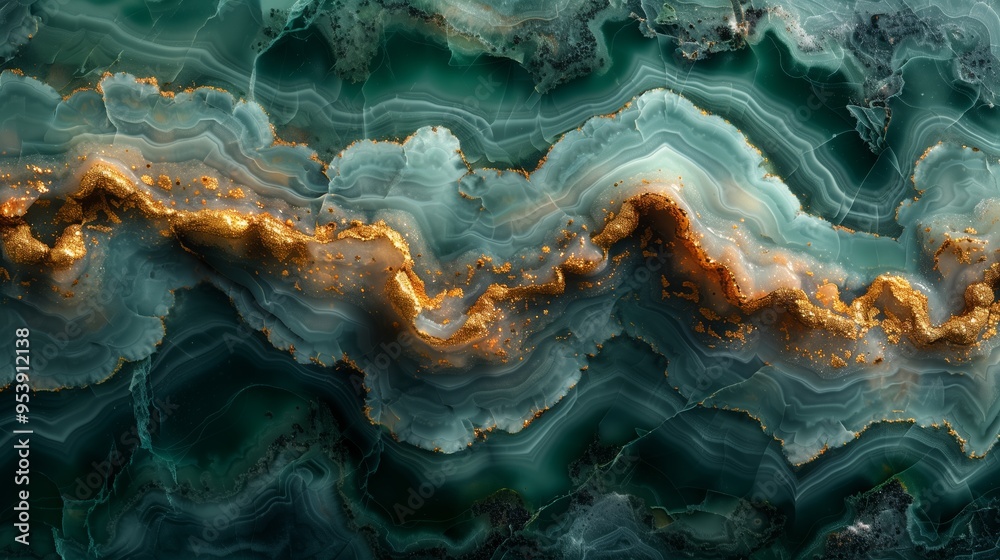 Fototapeta premium elegant malachite textures, green marble with gold veins, luxury interior decor, skinali, kitchen apron. Marble wall. Marble countertop