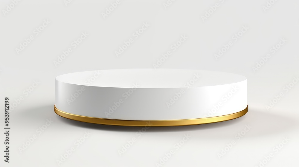 A minimalist white podium with a gold base, ideal for presentations or displays. A minimalist white podium with a gold base, ideal for presentations or displays.