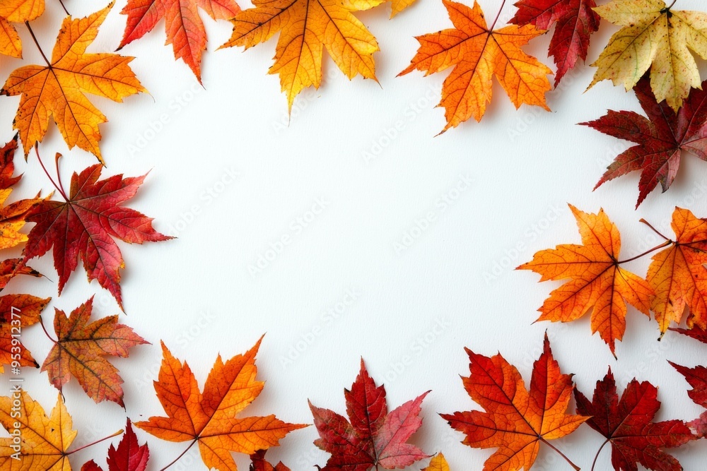 Autumn Maple Leaves Flat Lay White Background created with Generative AI Autumn Maple Leaves Flat Lay White Background created with Generative AI