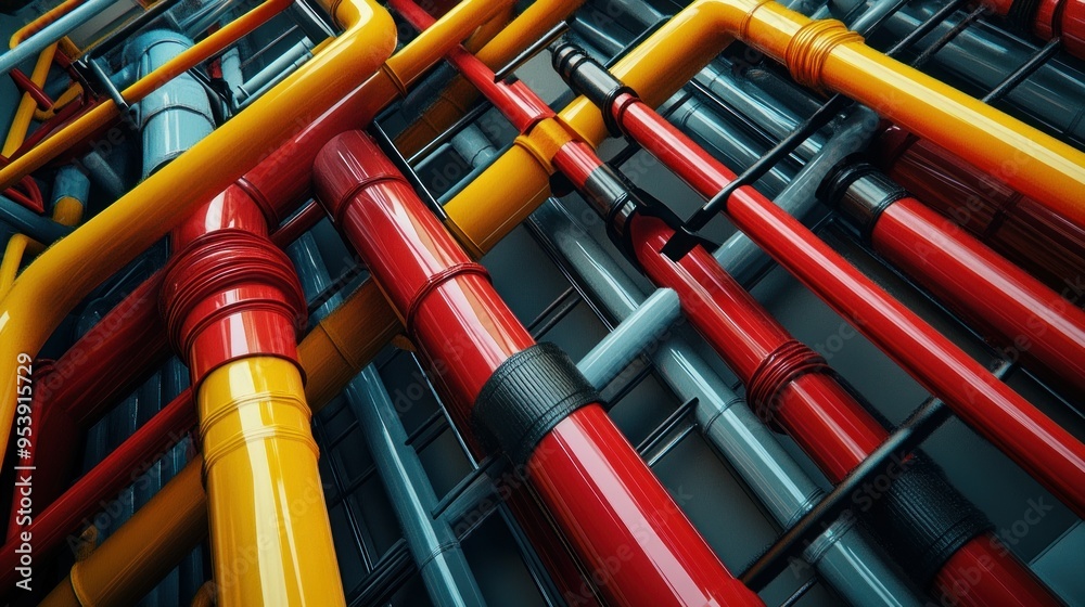 Abstract Interlocking Pipes in Red, Yellow, and Blue Abstract Interlocking Pipes in Red, Yellow, and Blue