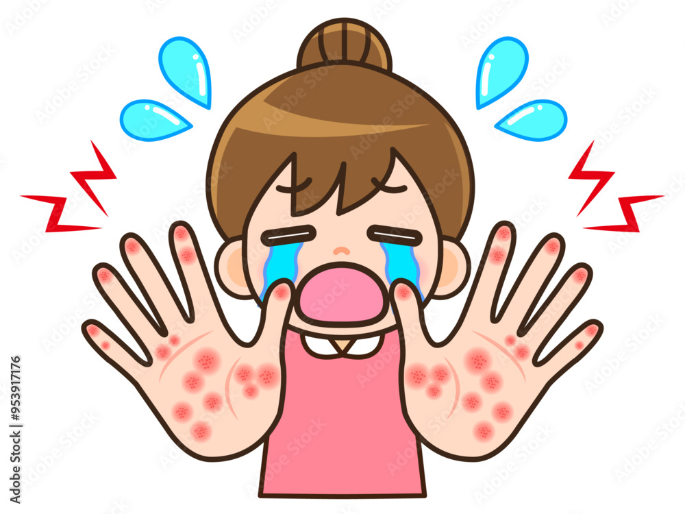 あかぎれと手湿疹に悩む主婦のイラスト素材2