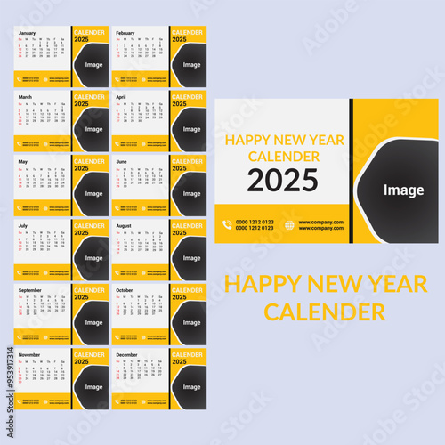Obraz na płótnie Tebal Calender 2025 Calender Template Table Calender design month calender 2025 calender year w salonie