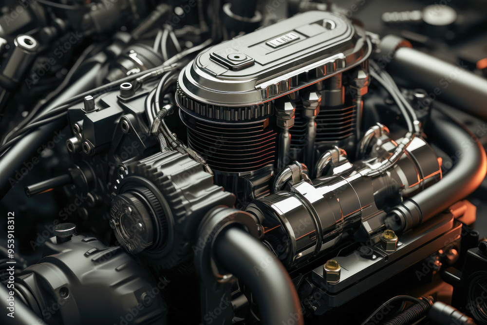 Close-Up of a High-Performance Engine with Detailed Components Close-Up of a High-Performance Engine with Detailed Components