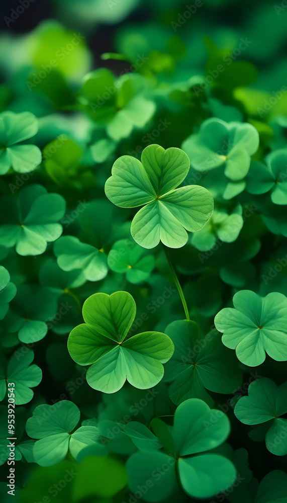 A close-up of a vibrant green four-leaf clover standing tall amidst a blurred green background. The leaves are glossy and well-defined, capturing the sunlight beautifully. A close-up of a vibrant green four-leaf clover standing tall amidst a blurred green background. The leaves are glossy and well-defined, capturing the sunlight beautifully.