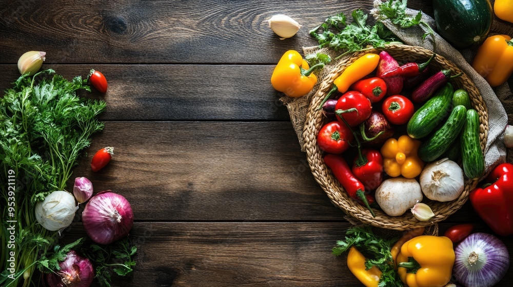 Fresh Vegetables on Rustic Wooden Background Fresh Vegetables on Rustic Wooden Background