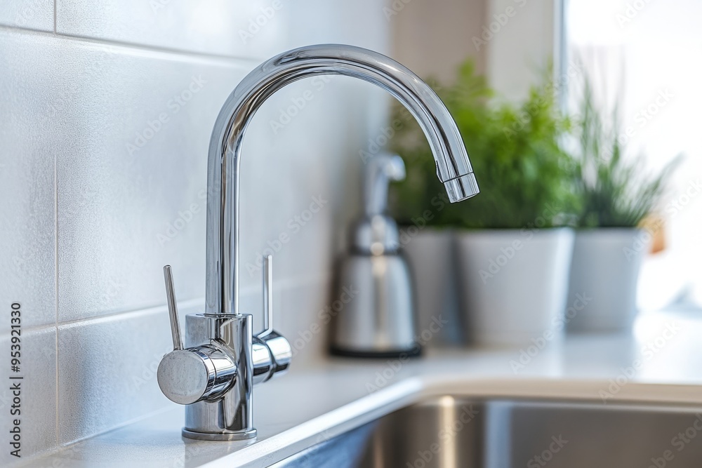 Kitchen water mixer. Water tap made of chrome material, Kitchen water mixer. Water tap made of chrome material,