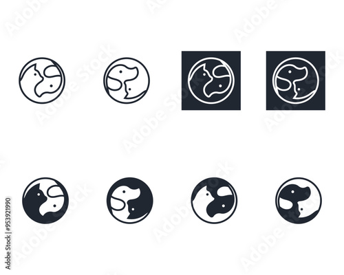 Dog and cat logo design template vector, line of pet logo design suitable for pet shop, store, cafe, business, hotel, veterinary clinic, Domestic animals vector illustration logotype, sign and symbol.