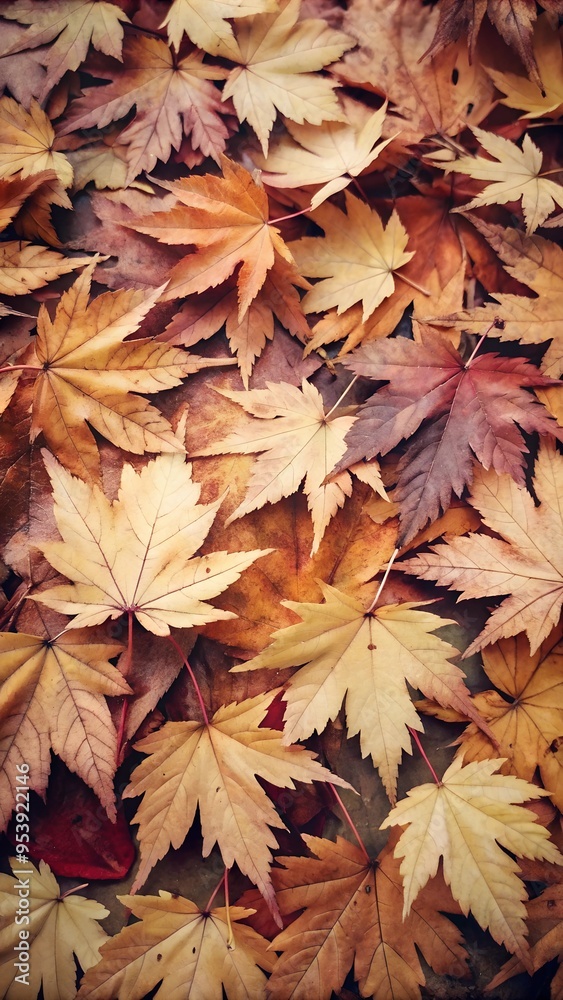Vertical Composition of Fallen Dry Autumn Maple Leaves in Warm Tones
Vertical Composition of Fallen Dry Autumn Maple Leaves in Warm Tones