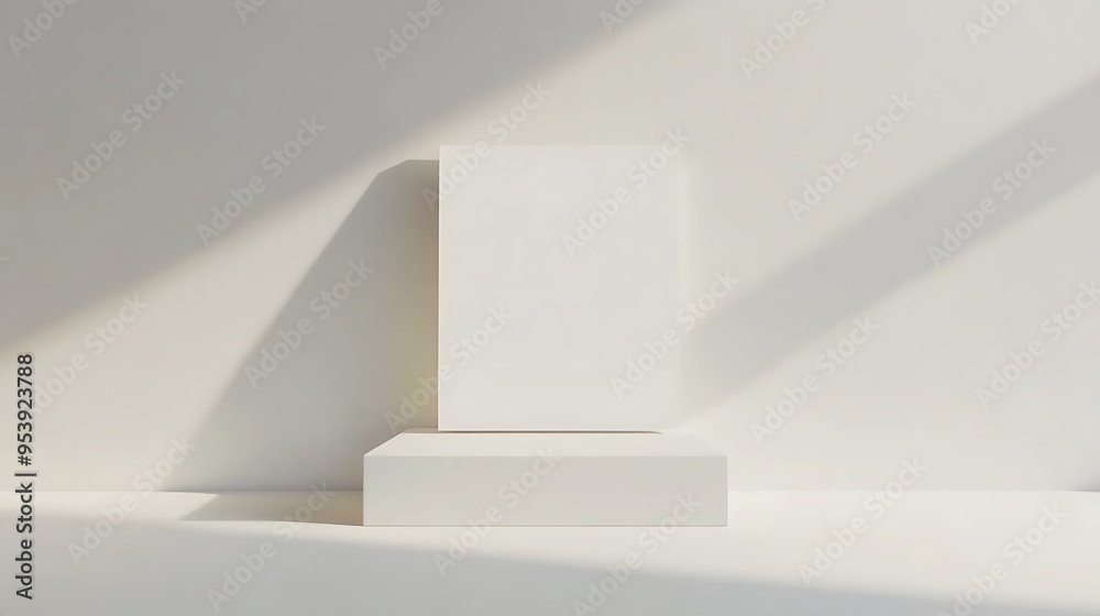 Fototapeta premium Blank White Card on a White Platform with Sunlight