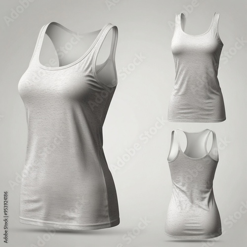Light grey tank top, mock up template, front and back view, isolated on white, plain Light grey tank top,. Light grey tank top, design presentation for print

