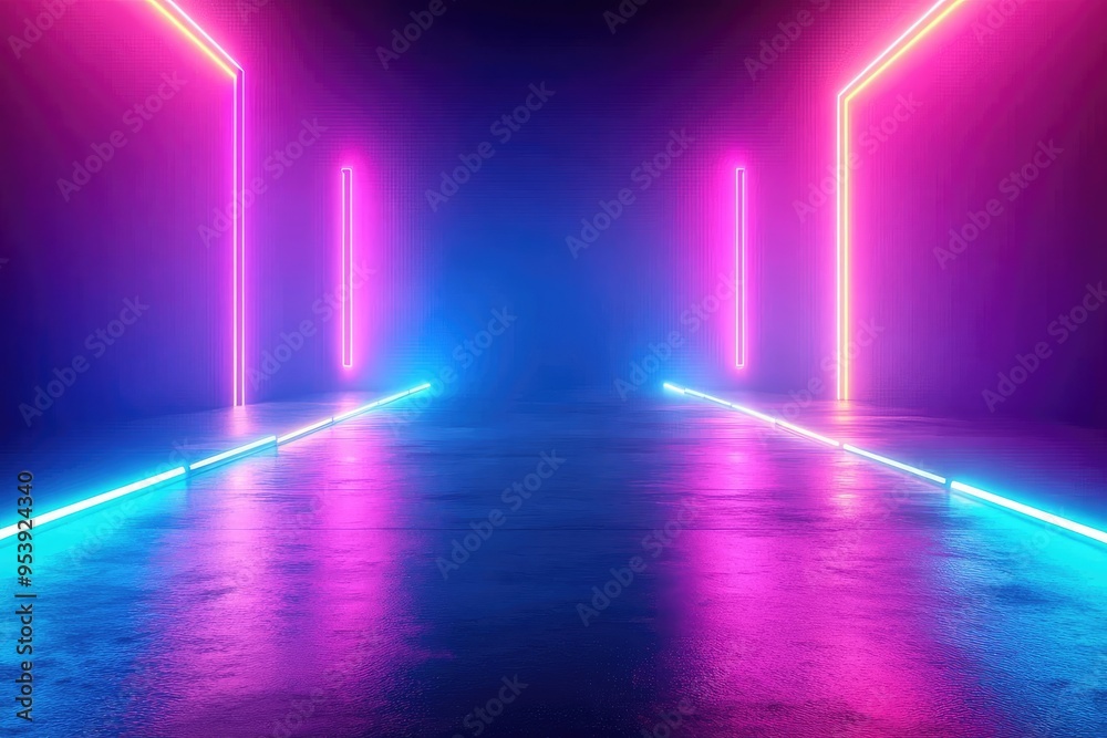 Neon Lights Reflecting on a Wet Concrete Floor Neon Lights Reflecting on a Wet Concrete Floor