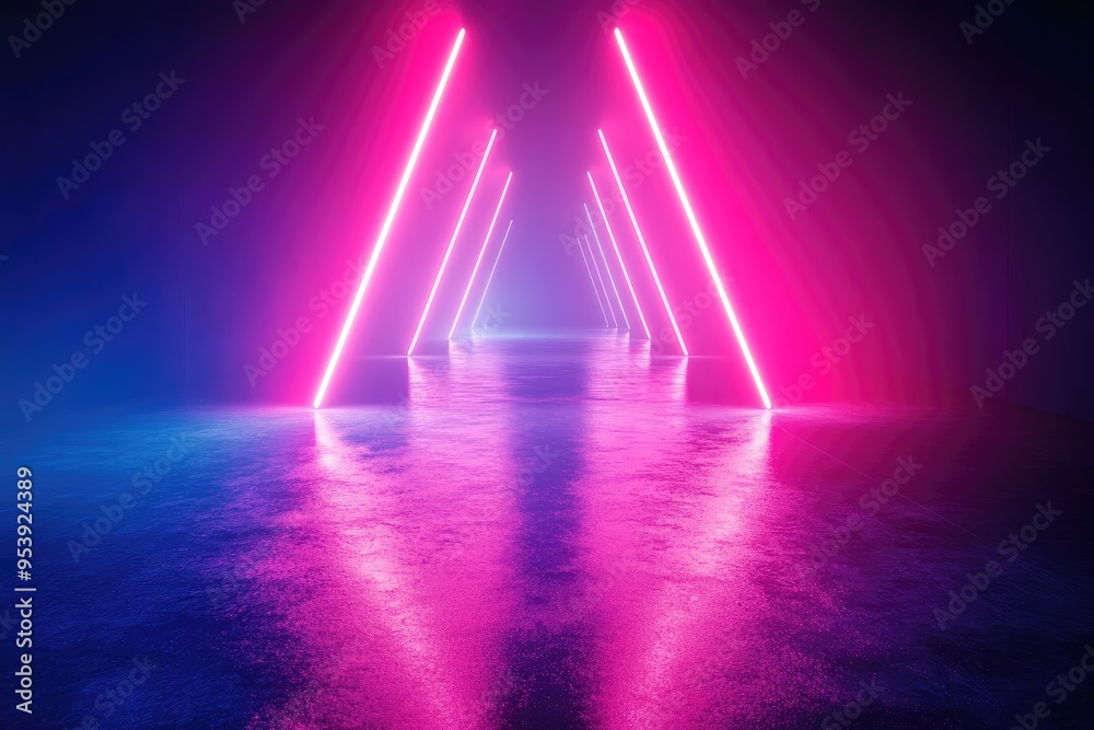 Neon Lights Reflecting on Wet Floor Neon Lights Reflecting on Wet Floor