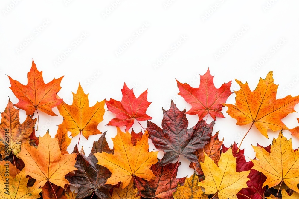 Autumn Maple Leaves Flat Lay White Background created with Generative AI Autumn Maple Leaves Flat Lay White Background created with Generative AI